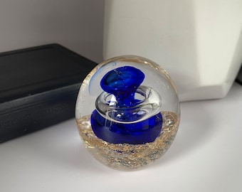 Small Hand Blown Blue/Gold Paperweight