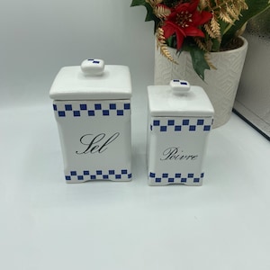 Französische Vintage Sel & Poivre Porzellan Vorratsdosen.