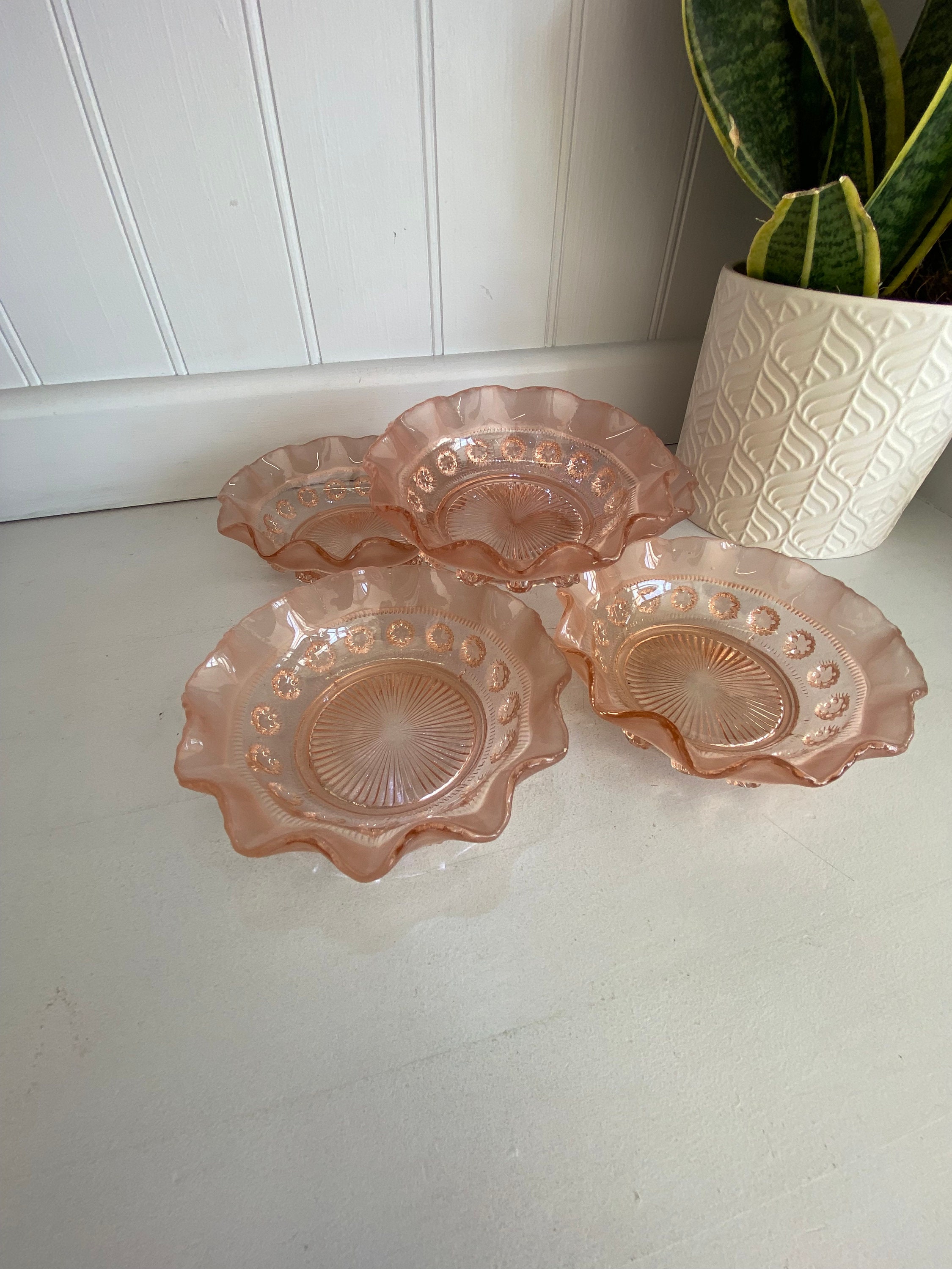 Sowerby Large Pink Glass Serving Bowl With 5 Smaller Pink Etsy UK