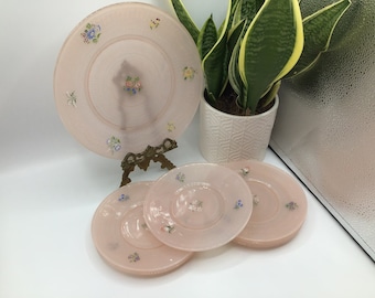 Pretty 1950s Frosted Pink Glass Plates