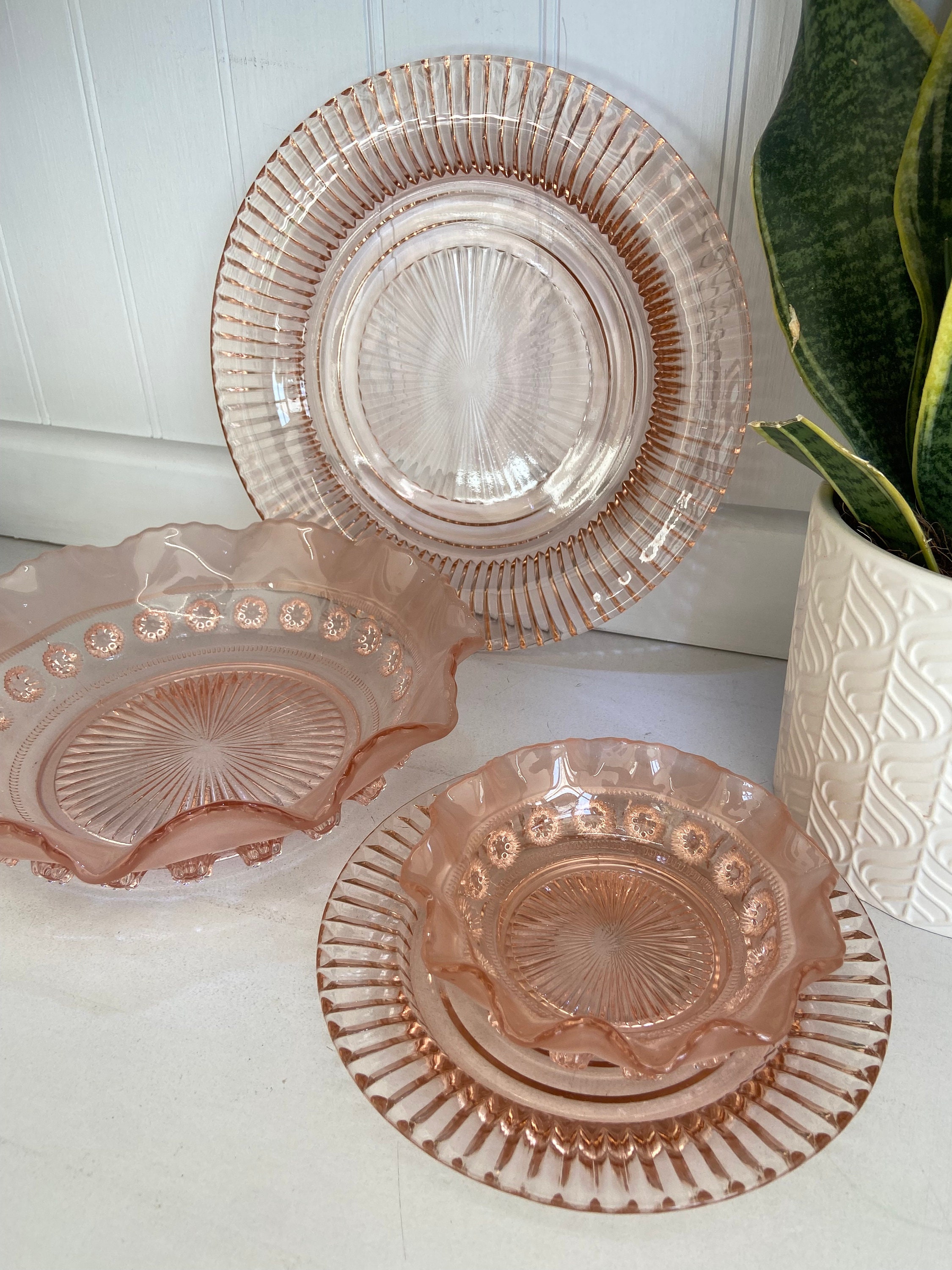 Sowerby Large Pink Glass Serving Bowl With 5 Smaller Pink Etsy UK