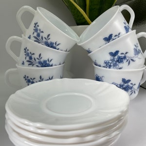 Vintage Set of 6 Arcopal French Cups and Saucers