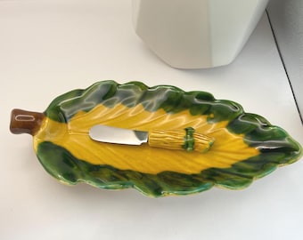 Mantequera vintage francesa con cuchillo a juego