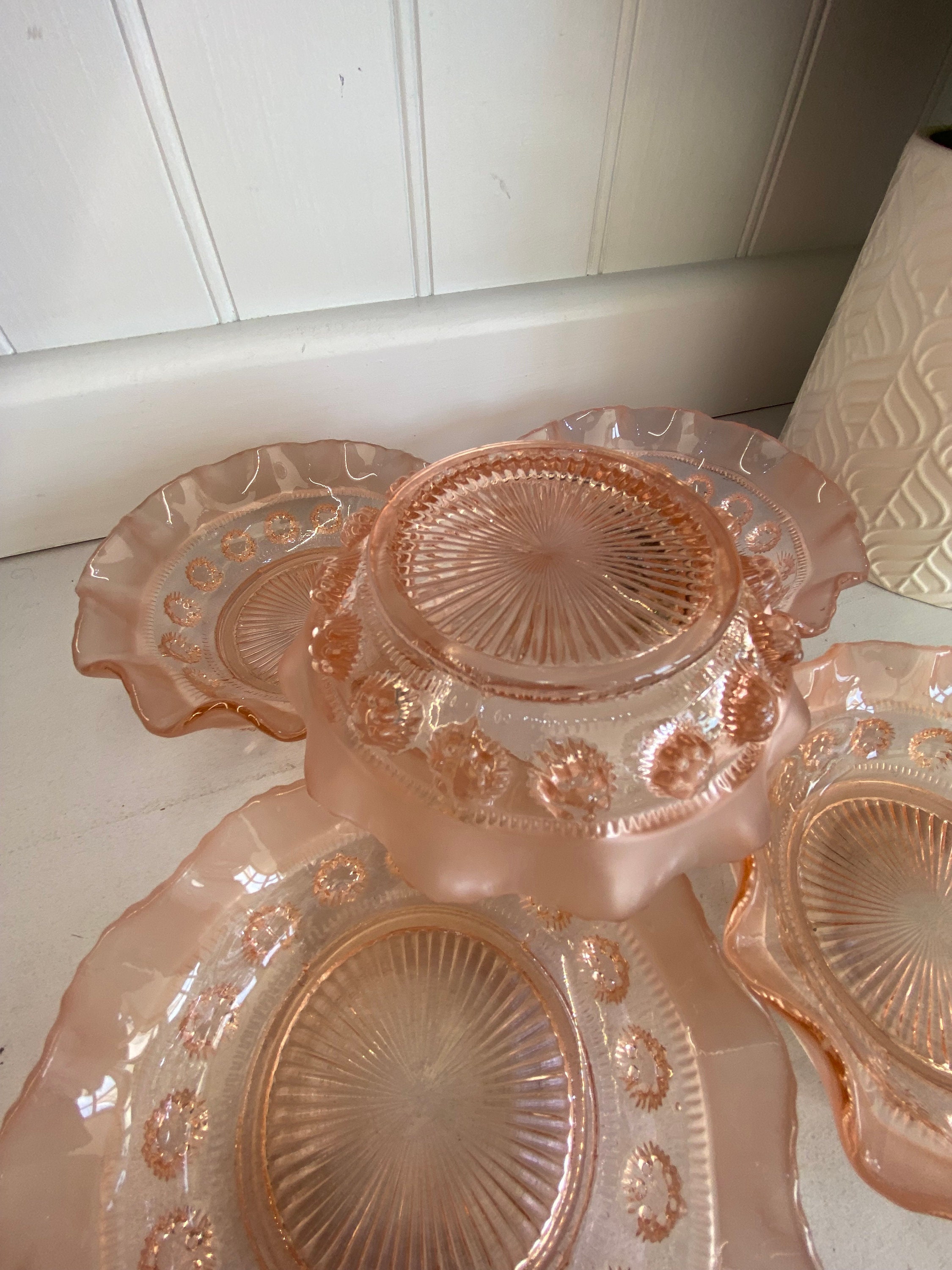 Sowerby Large Pink Glass Serving Bowl With 5 Smaller Pink Etsy UK