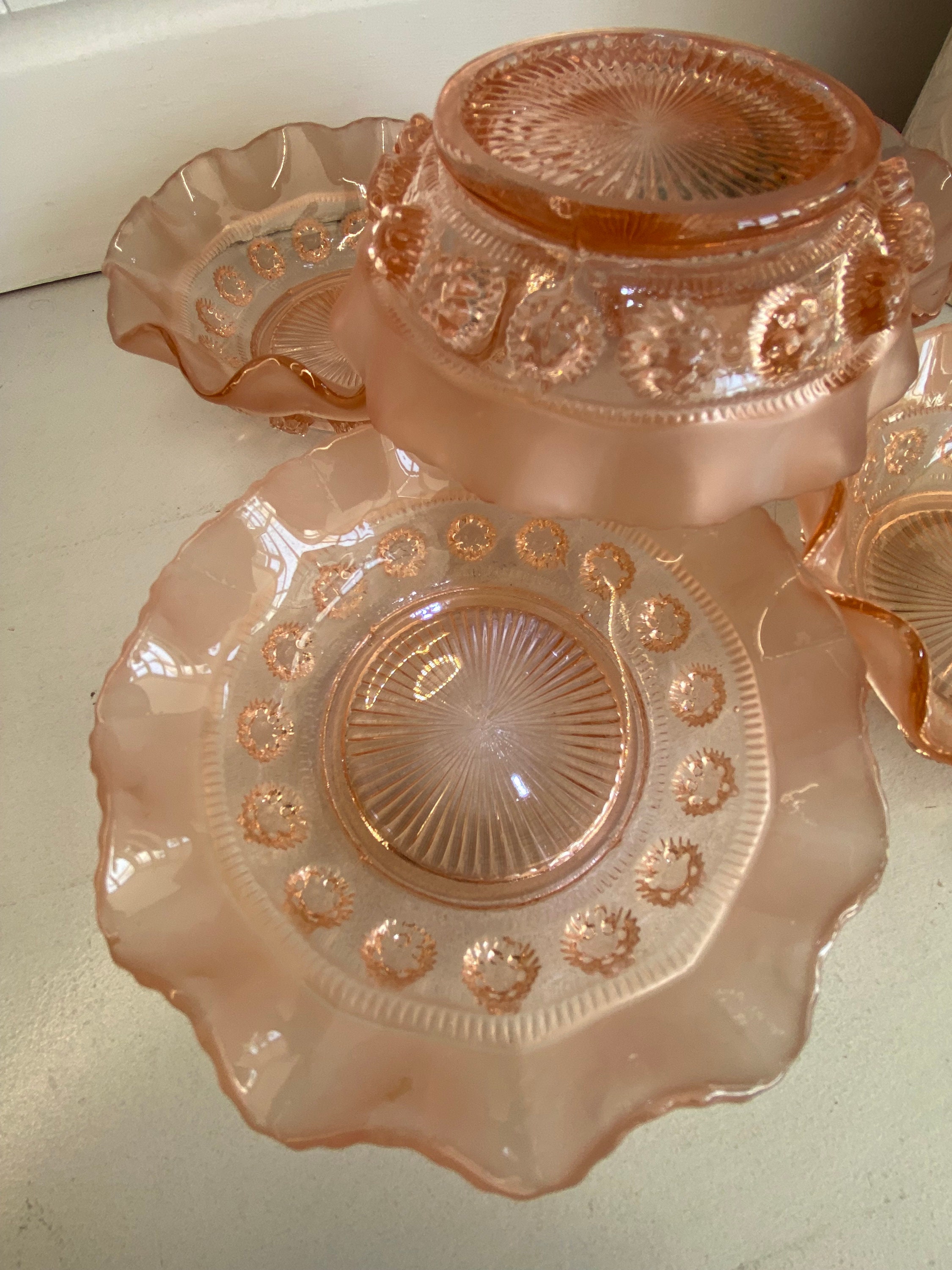 Sowerby Large Pink Glass Serving Bowl With 5 Smaller Pink Etsy UK