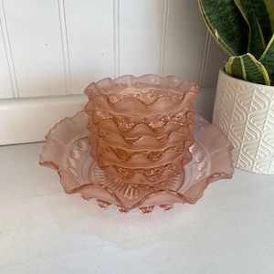 Sowerby Large Pink Glass Serving Bowl with 5 Smaller Pink Bowls
