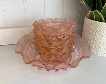 Sowerby Large Pink Glass Serving Bowl with 5 Smaller Pink Bowls