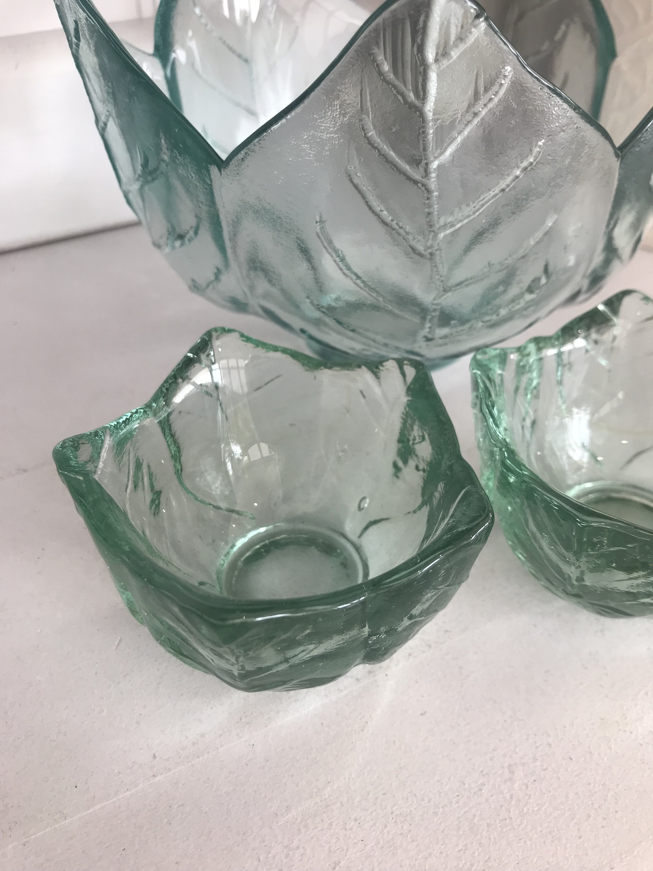 Green Glass Salad Set Etsy UK