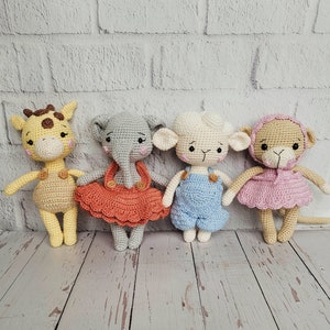 Amigurumi plush toys elephant giraffe sheep monkey, crocheted stuffed animals, birthday gift, baby toy, Christmas gift