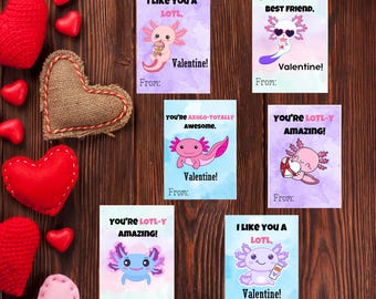 Cartes Axolotl imprimables pour la Saint-Valentin pour enfants (téléchargement numérique)