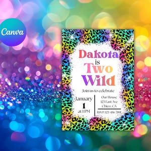 Invitación de cumpleaños "Two Wild", inspirada en Lisa Frank, plantilla editable de 5x7 imagen 7