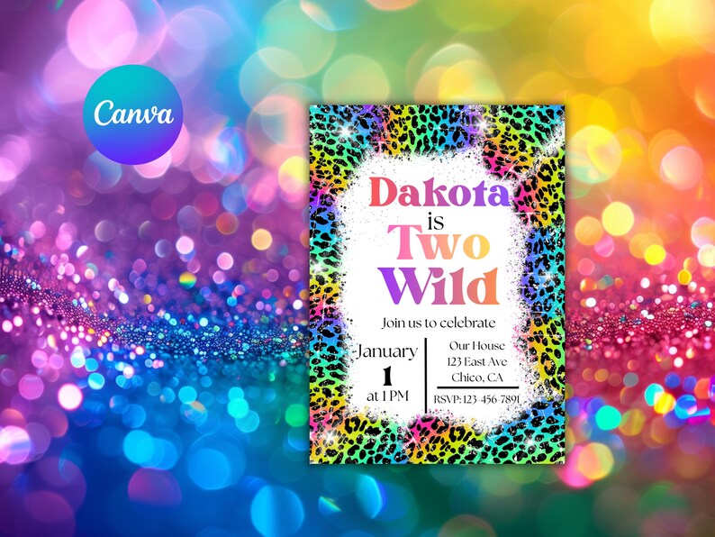 Invitación de cumpleaños "Two Wild", inspirada en Lisa Frank, plantilla editable de 5x7 imagen 7