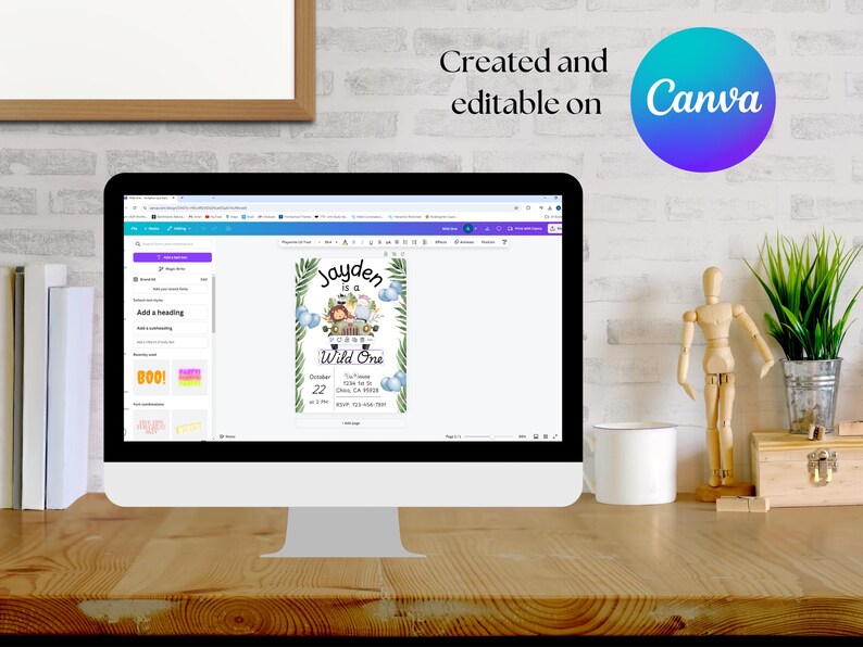 Invitación de cumpleaños "Two Wild", inspirada en Lisa Frank, plantilla editable de 5x7 imagen 11