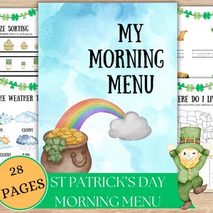 St. Patrick's Day Morning Menu: Learning Worksheets (Digital Download)
