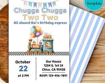 EDITABLE Chugga Chugga Two Two invitation | Train Birthday | Boy Birthday | 2nd Birthday invitation | Invitation template | Trains |