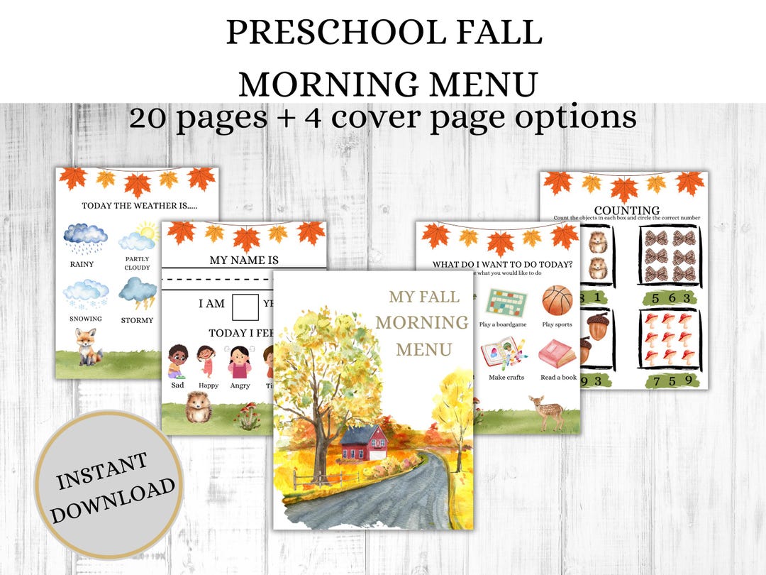 Fall Morning Menu, Homeschool, Preschool Morning Menu, Kindergarten