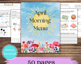 April Elementary Learning Binder: 50-Page Printable Morning Menu (PDF)
