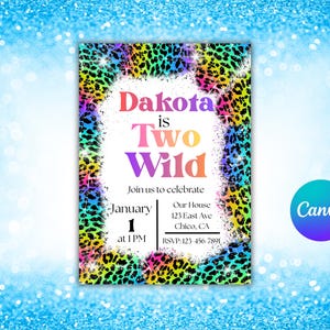 Invitación de cumpleaños "Two Wild", inspirada en Lisa Frank, plantilla editable de 5x7 imagen 9