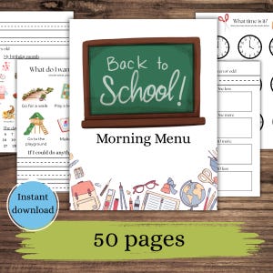 Menú matutino para la vuelta al cole en primaria / Cesta matutina / Educación en casa para niños de K-3 / Fracciones / Imprimible / Descarga en PDF /