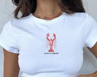 Lobster Baby Tee, Coastal Aesthetic Summer Shirt, New England Vacation Tee, Fisherman Aesthetic, Y2K Crop Top, Cute Cape Cod Graphic Tee