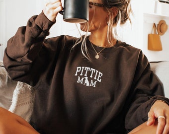 Embroidered Pittie Mom Sweatshirt, Pitbull Shirt, Dog Mom Sweatshirt, Gift for Pitbull Mom, Pitbull Lover Gift, Pittie Mom Crewneck