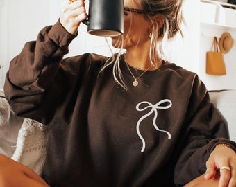 Coquette Bow Sweatshirt, Cute Bow Sweater, Trendy Ribbon Sweatshirt, Sweater With Bows, Gift For Her, Minimalist Coquette Crewneck