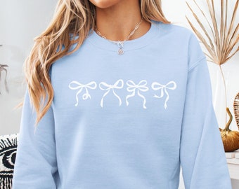 Coquette Bow Sweatshirt, Cute Bow Sweater, Trendy Ribbon Sweatshirt, Sweater With Bows, Gift For Her, Minimalist Coquette Crewneck