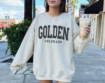 Golden Colorado Sweatshirt, Trendy Preppy Sweatshirt, Aesthetic College Crewneck, Oversized Minimalist Sweater, Golden CO Bachelorette Shirt