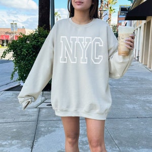 NYC Sweatshirt, Trendy Varsity Sweatshirt, Aesthetic College Crewneck, Oversized Minimalist Sweater, New York City Shirt, NYC Crewneck