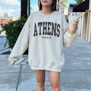 Athens Greece Sweatshirt, Trendy Varsity Sweatshirt, Aesthetic College Crewneck, Oversized Minimalist Sweater, Athens Greece Shirt