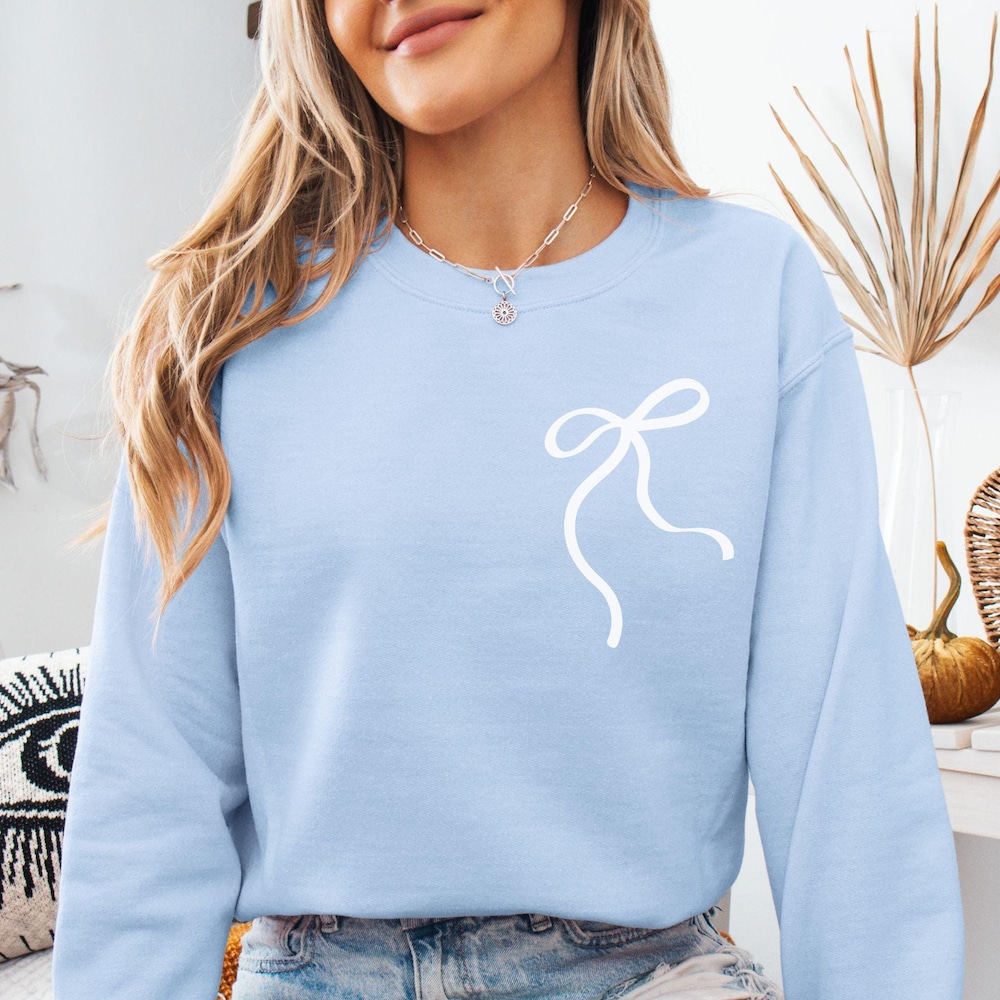 Chic Sweatshirt Coquette Bow Sweatshirt, Cute Bow Sweater, Trendy Ribbon Sweatshirt, Sweater With Bows, Gift For Her, Minimalist Coquette Crewneck Coquette Sweatshirt