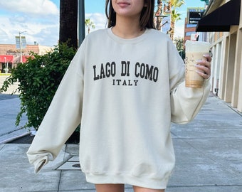 Lago di Como Sweatshirt, Trendy Preppy Sweatshirt, Aesthetic College Crewneck, Oversized Minimalist Sweater, Lake Como Italy Sweater