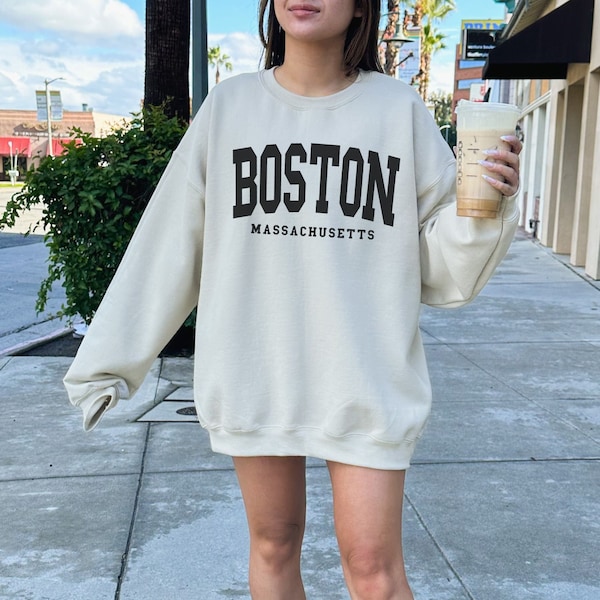 Boston Sweatshirt, Trendy Preppy Sweatshirt, Aesthetic College Crewneck, Oversized Minimalist Sweater, Boston Bachelorette Shirt