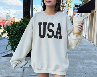 Sudadera de EE. UU., sudadera del 4 de julio, Memorial Day, sudadera preppy de moda, sudadera estética universitaria con cuello redondo, suéter minimalista de gran tamaño