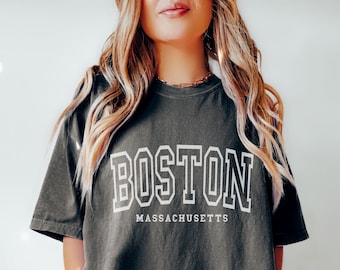 Boston Shirt, Comfort Colors Trendy Varsity T Shirt, Aesthetic College Shirt, Oversized Minimalist Tee, Boston Massachusetts Shirt