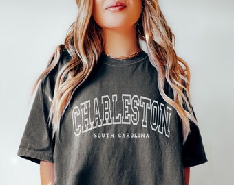 Charleston Shirt, Comfort Colors Trendy Varsity T Shirt, Aesthetic College Shirt, Oversized Minimalist Tee, Charleston South Carolina Shirt