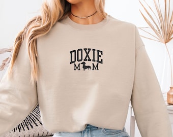 Embroidered Doxie Mom Sweatshirt, Dachshund Shirt, Dog Mom Sweatshirt, Gift for Doxie Mom, Dachshund Lover Gift, Sausage Dog, Doxie Mom Gift