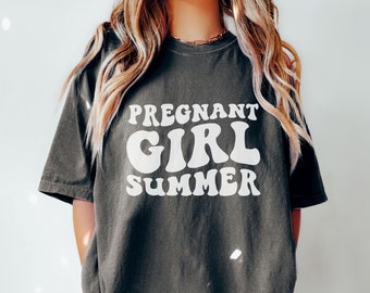 Pregnant Girl Summer Shirt, Comfort Colors Mom to Be Shirt, Baby Announcement, Pregnancy Reveal, Baby Shower Gift, Funny Gift for New Mom