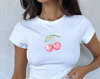 Cherry Shirt, Cherry Coquette Baby Tee, Y2K Aesthetic Shirt, Cute Cottagecore Fruit T Shirt, Summer Crop Top, Girly Cherries Lover Gift