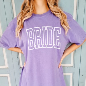 Comfort Colors Bride Shirt, Trendy Oversized Bride Tee, Bride To Be Shirt, Wedding Shirt, Bachelorette Shirt, Bride Gift, Bridal Shower Violet