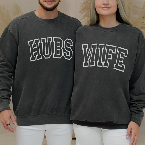 Wife and Husband Sweatshirts, Matching Couple Sweaters, Wife and Hubs, Honeymoon, Mr and Mrs, Just Married,Wedding Gift,Bride and Groom Gift