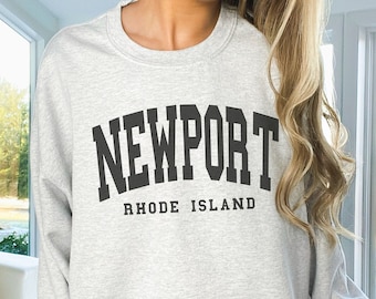 Sudadera Newport, sudadera universitaria de moda, sudadera universitaria estética con cuello redondo, suéter minimalista de gran tamaño, camisa Newport Rhode Island