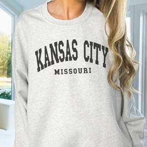 Kansas City Sweatshirt, Trendy Varsity Sweatshirt, Aesthetic College Crewneck, Oversized Minimalist Sweater, Kansas City Missouri Shirt Ash