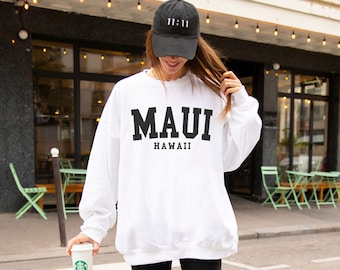 Sweat-shirt Maui Hawaii, sweat-shirt BCBG tendance, col rond esthétique universitaire, pull minimaliste surdimensionné, chemise Maui Hawaii