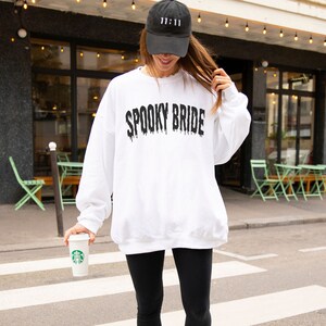 Spooky Bride Sweatshirt, Retro Halloween Bride Sweatshirt, Halloween Bachelorette, Engagement Gift, Wedding Gift, Bridal Shower Crewneck White