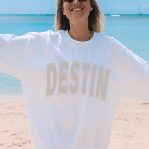 Destin Sweatshirt, Trendy Varsity Sweatshirt, Aesthetic College Crewneck, Oversized Minimalist Sweater, Destin Bachelorette Shirt