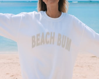 Beach Bum Sweatshirt, Trendy Varsity Sweatshirt, Aesthetic College Crewneck, Oversized Minimalist Sweater, Vacation Summer Ocean Crewneck