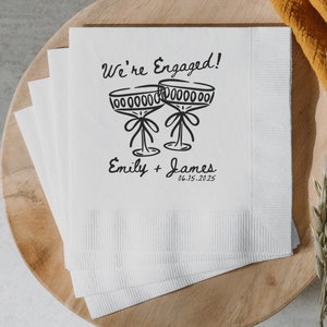 We&#39;re Engaged, Custom Wedding Napkins, Personalized Cocktail Napkins, Engagement Party Napkins, Anniversary Napkins, Wedding Reception