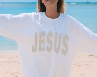 Christian Sweatshirt, Jesus Sweatshirt, Trendy Varsity Sweatshirt, Aesthetic Christian Apparel, Oversized Faith Sweater, Christian Gift
