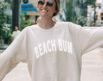 Beach Bum Sweatshirt, Trendy Varsity Sweatshirt, Aesthetic College Crewneck, Oversized Minimalist Sweater, Vacation Summer Ocean Crewneck